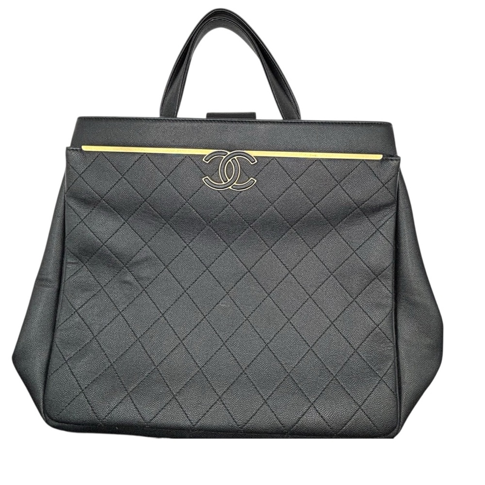 Chanel Dark Navy and Gold Accents Quilted Tote Bag